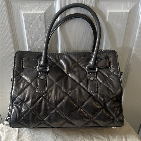 Michael Kors Quilted Charcoal Satchel with Silver Lock - Picture 2 of 5